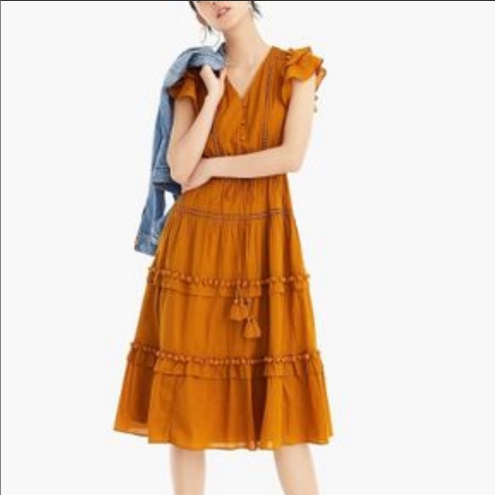 J. Crew Midi Ruffle Dress Point Sur
